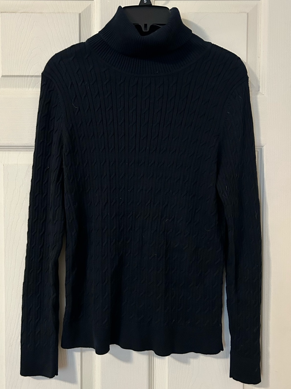 Talbots Classic Women's 100% Cotton Black Cable-Knit Turtleneck Sweater L